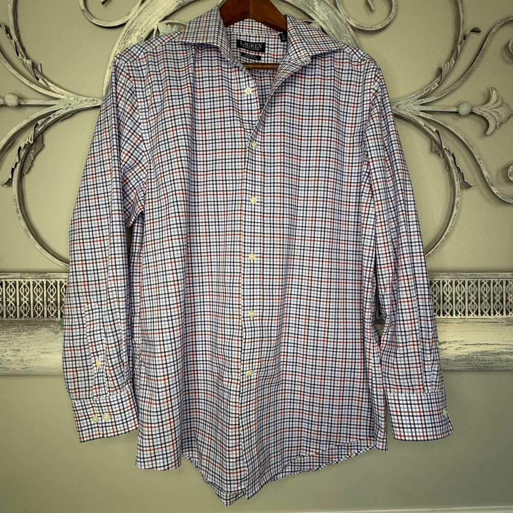 Lauren Ralph Lauren Mens Regular Fit Supima Cotton Check Shirt SZ L Blue Red